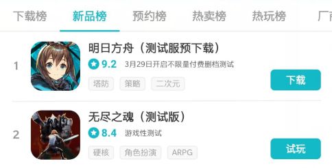 《明日方舟》三测开启单日下载量十三万登顶多个榜首